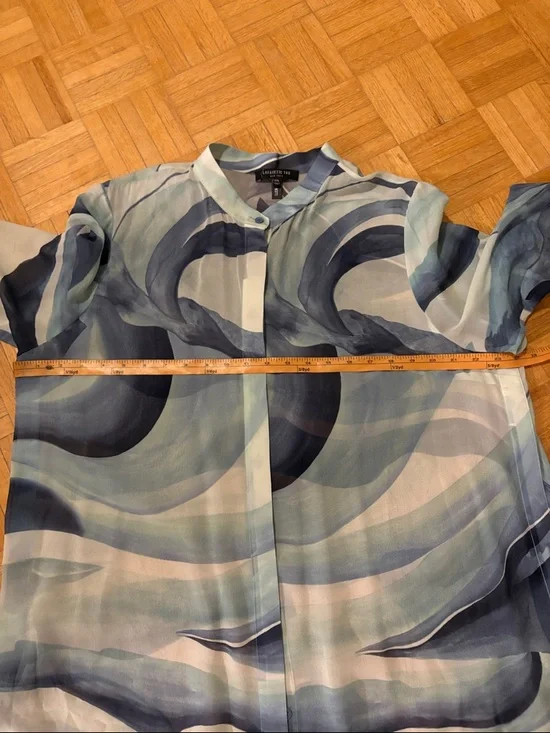 Light Blue Wave-Print Shirt Dress - Women - Picture 3 of 15